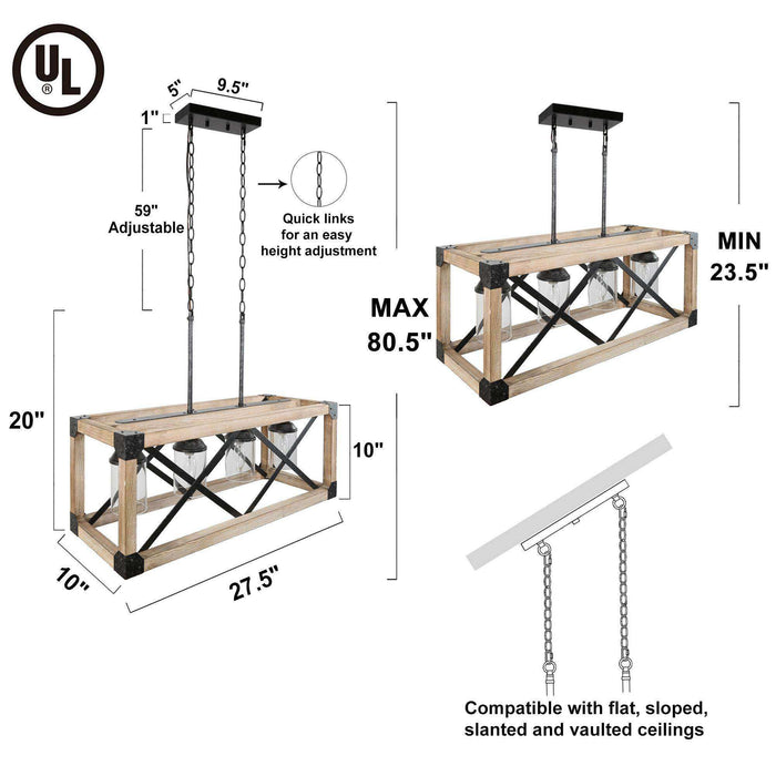 Crebon 4-Light Farmhouse Wood Island Light