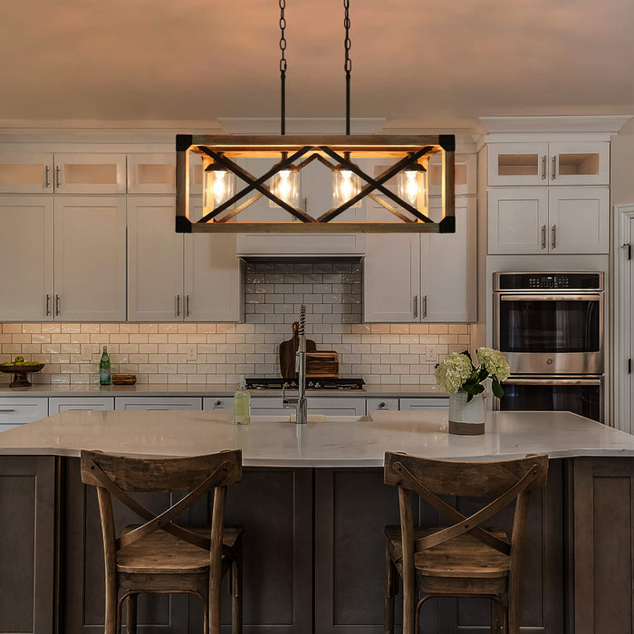 Crebon 4-Light Farmhouse Wood Island Light