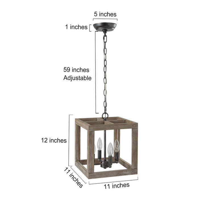 Heloise 4-Light Wood Square Chandelier