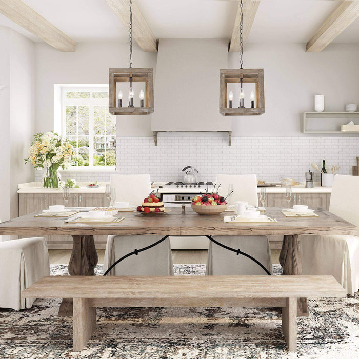 Heloise 4-Light Wood Square Chandelier