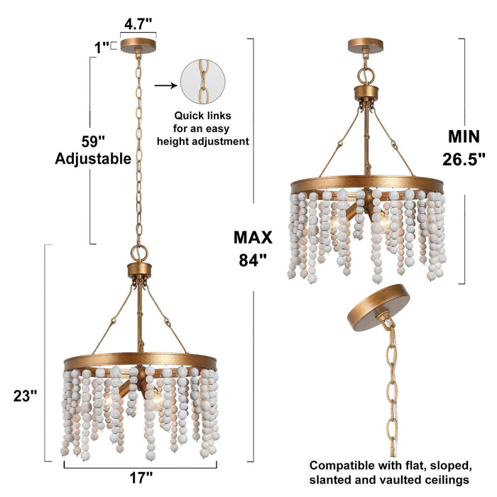 Rutilar 3-Light Gold Chandelier