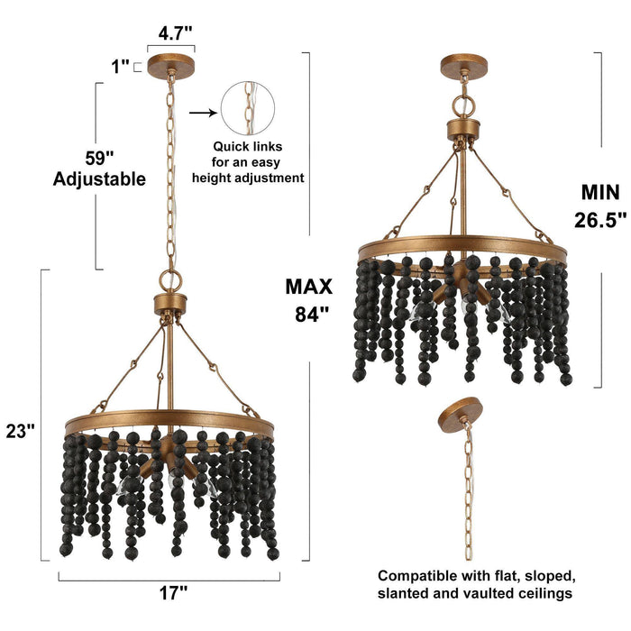 Rutilar 3-Light Black and Gold Chandelier