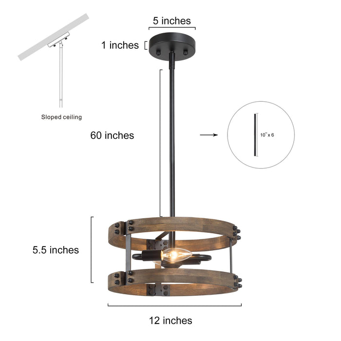 Veyriel 2-Light Wood Chandelier