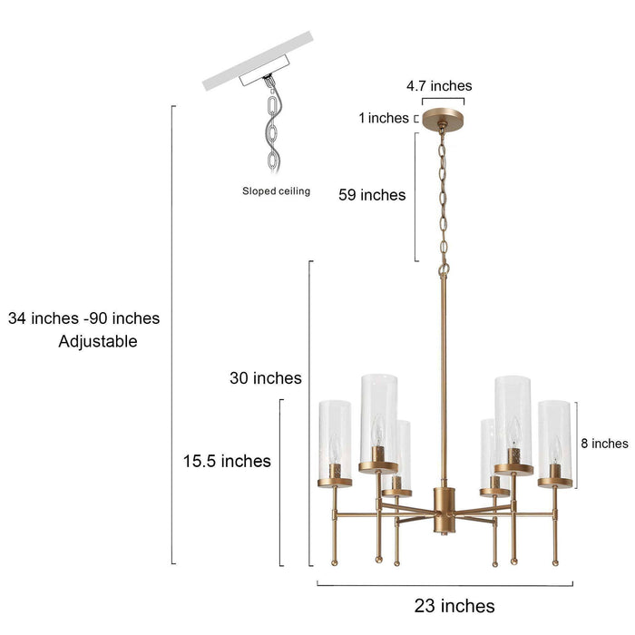 Tyrone 6-Light Gold Seeded Glass Chandelier