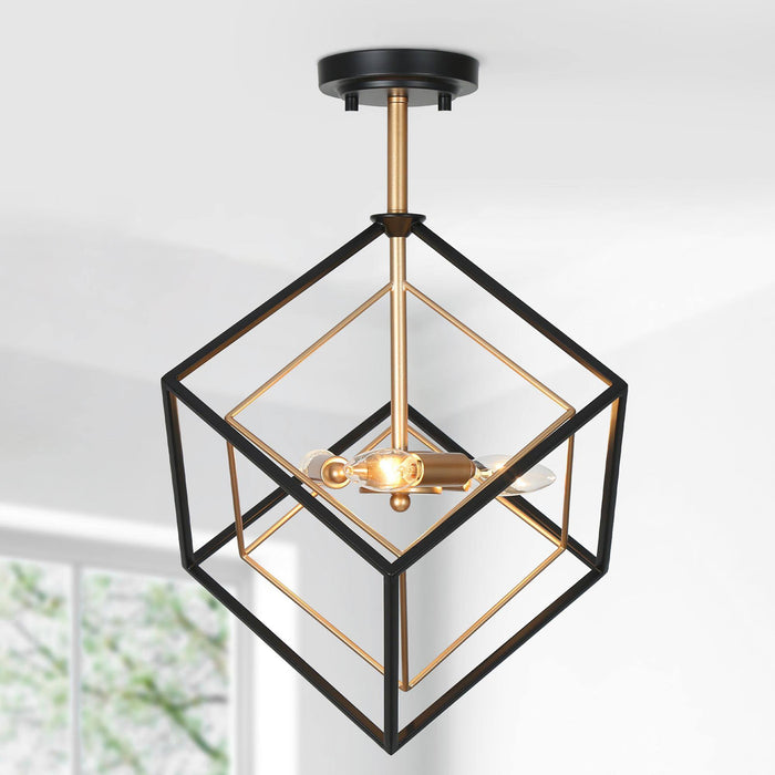Curoen 3-Light Black and Gold Semi-Flush Mount Light
