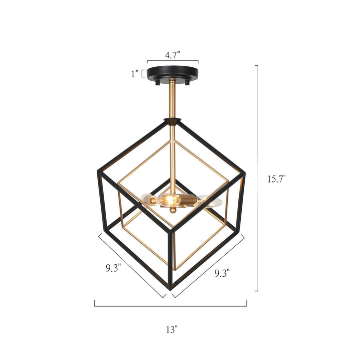 Curoen 3-Light Black and Gold Semi-Flush Mount Light