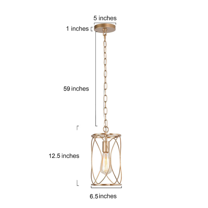Galess 1-Light Gold Metal Cylinder Pendant Lights