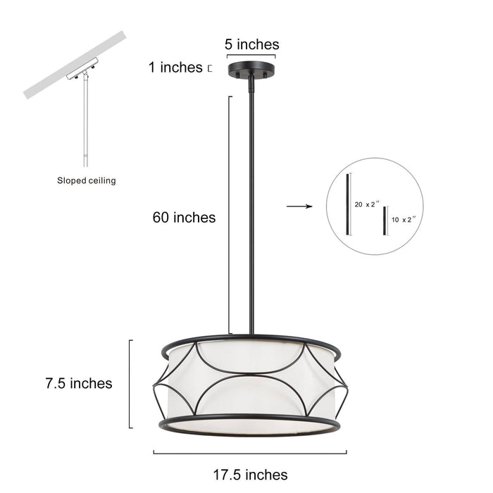 Blissve 3-Light Black and White Chandelier