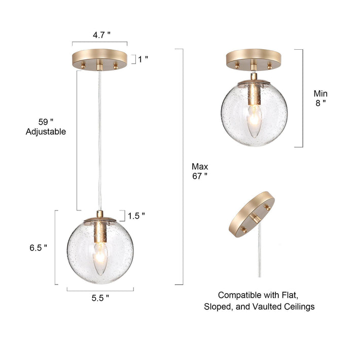 Elvinea 1-Light Gold Seeded Glass Pendant Light