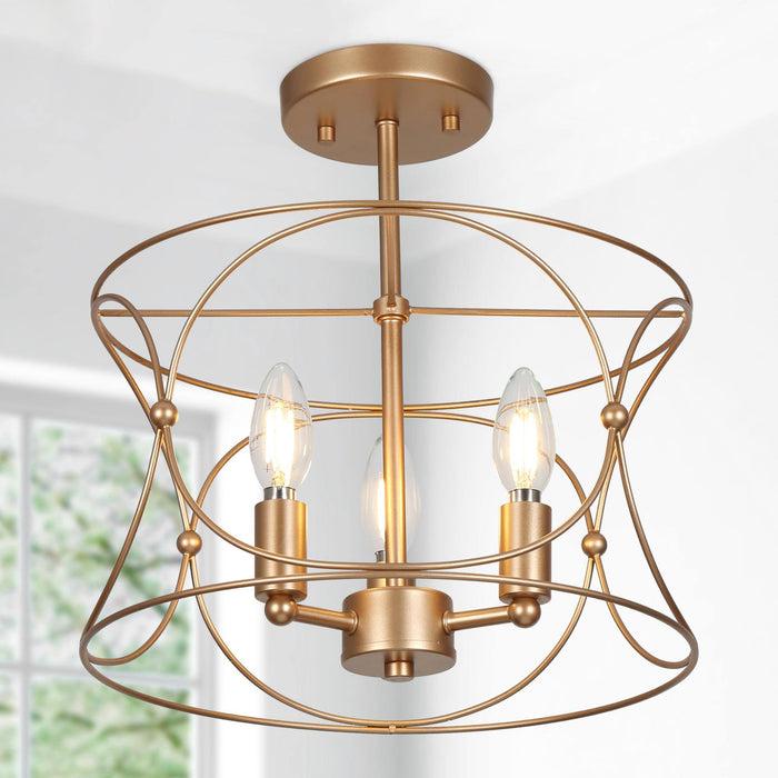 Haimeda 3-Light Gold Semi-Flush Mount Light