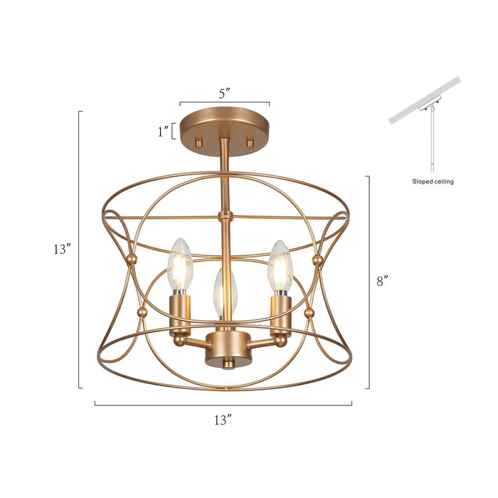 Haimeda 3-Light Gold Semi-Flush Mount Light