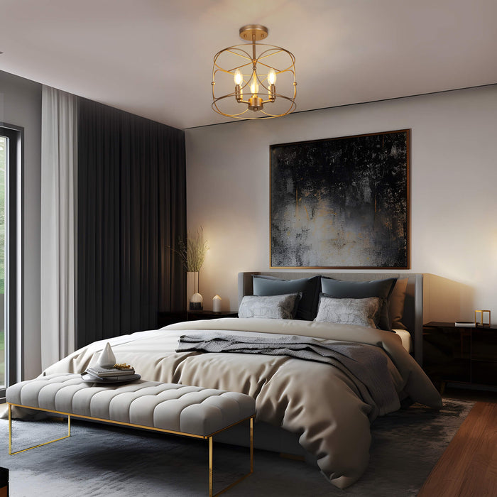 Haimeda 3-Light Gold Semi-Flush Mount Light