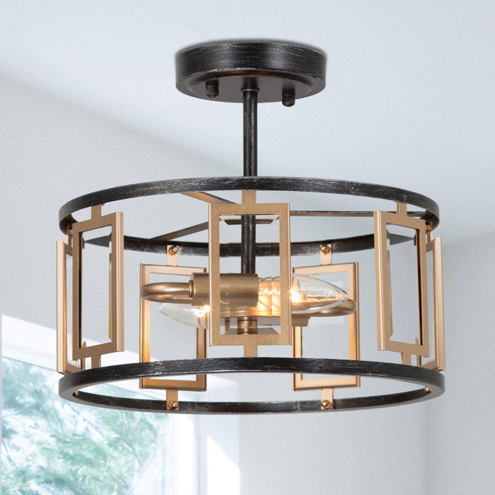 Limere 2-Light Black and Gold Semi-Flush Mount Light