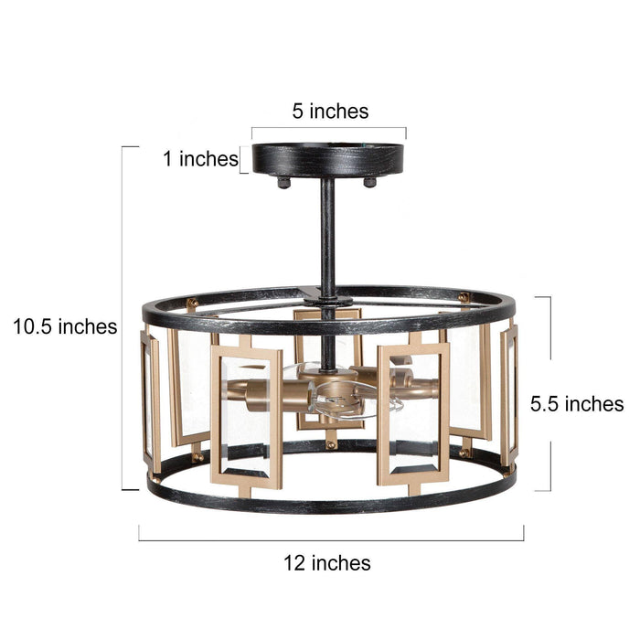 Limere 2-Light Black and Gold Semi-Flush Mount Light