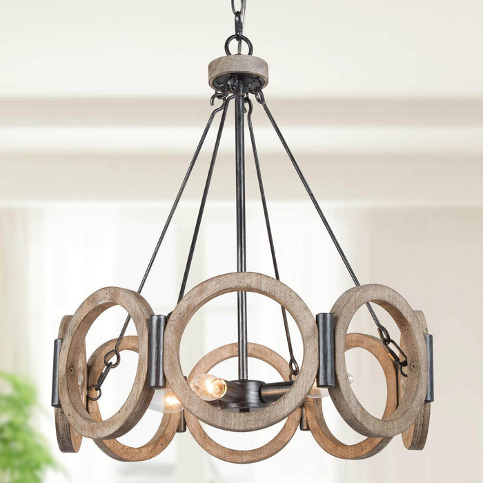 Arisema 4-Light Wood Farmhouse Chandelier