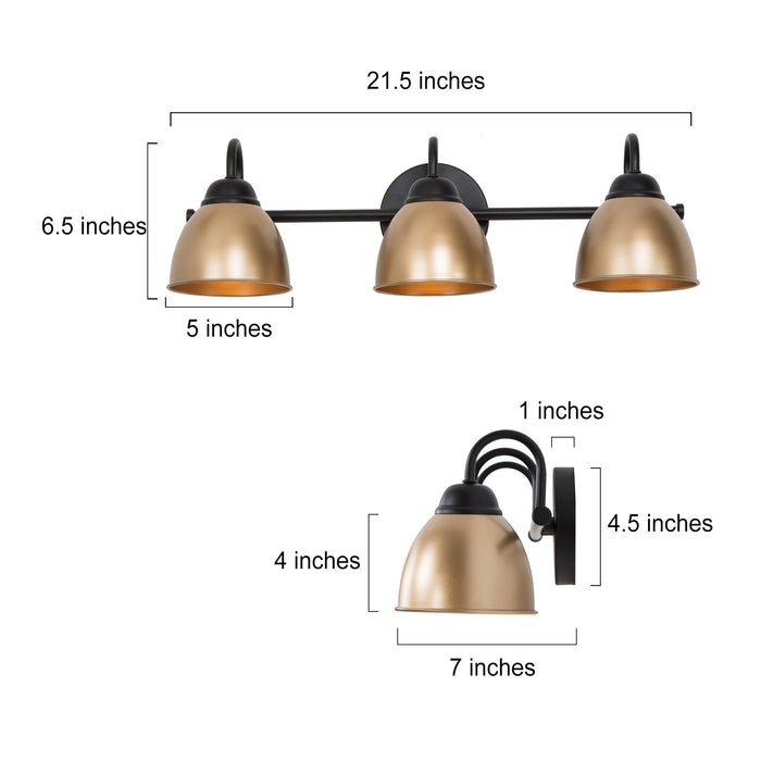Mythrae 3-Light Black and Gold Bathroom Vanity Light