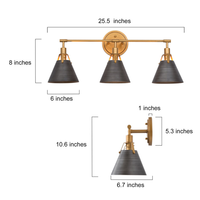 Ives 3-Light Black and Gold Bathroom Vanity Light