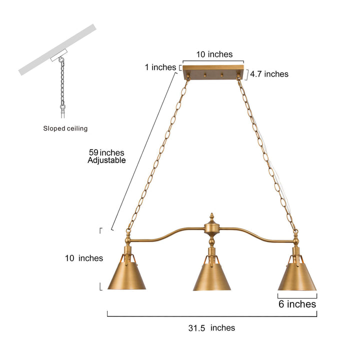 Ives 3-Light Gold Metal Island Light