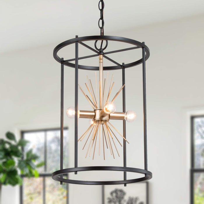 Lanmin 4-Light Black and Gold Metal Cylinder Chandeliers