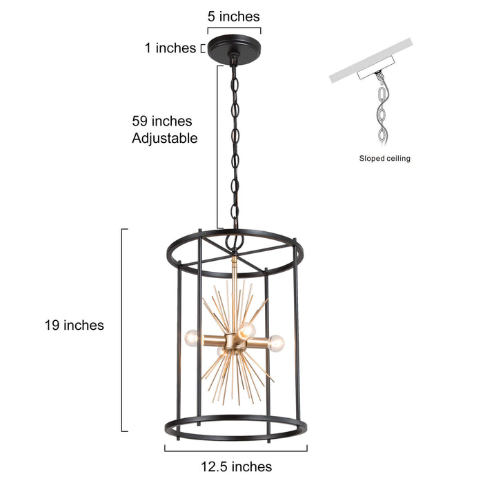 Lanmin 4-Light Black and Gold Metal Cylinder Chandeliers