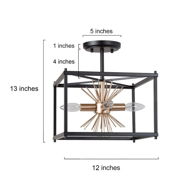 Lanmin 4-Light Black and Gold Semi-Flush Mount Light