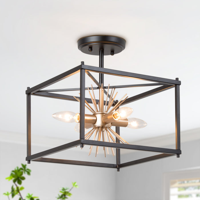 Lanmin 4-Light Black and Gold Semi-Flush Mount Light