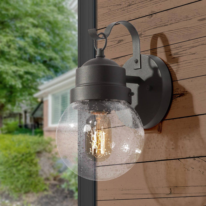 Aestyn 1-Light Black Seeded Glass Outdoor Wall Light