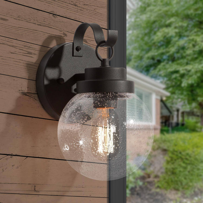 Estril 1-Light Black Seeded Glass Outdoor Wall Light