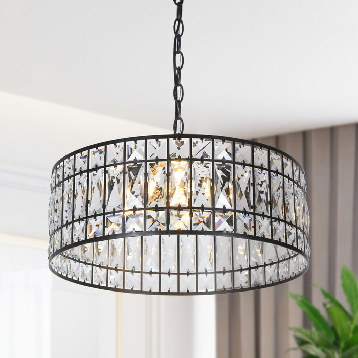 Chispa 3-Light Black Crystal Drum Chandelier