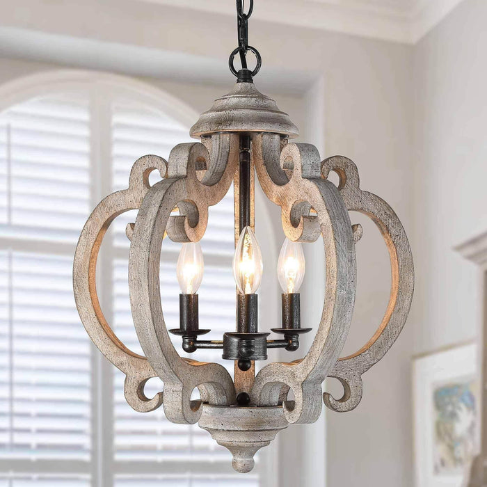 Euexia 3-Light Wood Lantern Chandelier