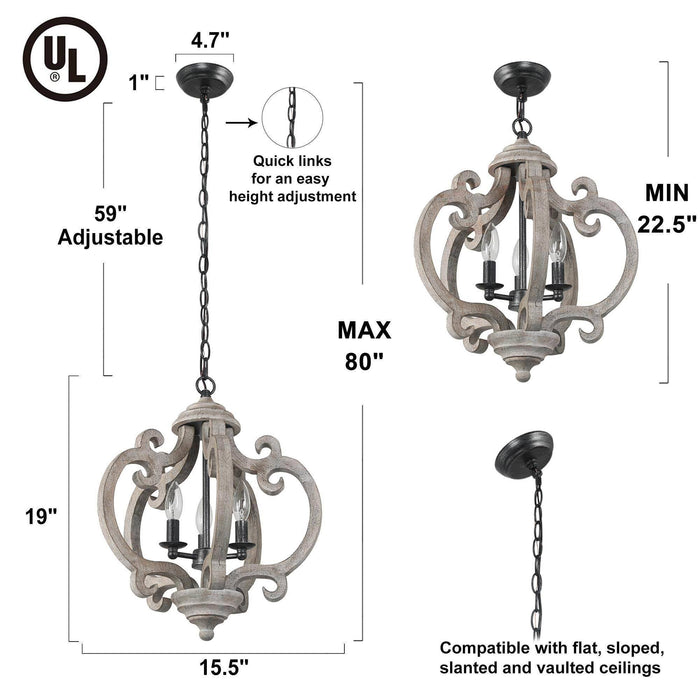 Euexia 3-Light Wood Lantern Chandelier