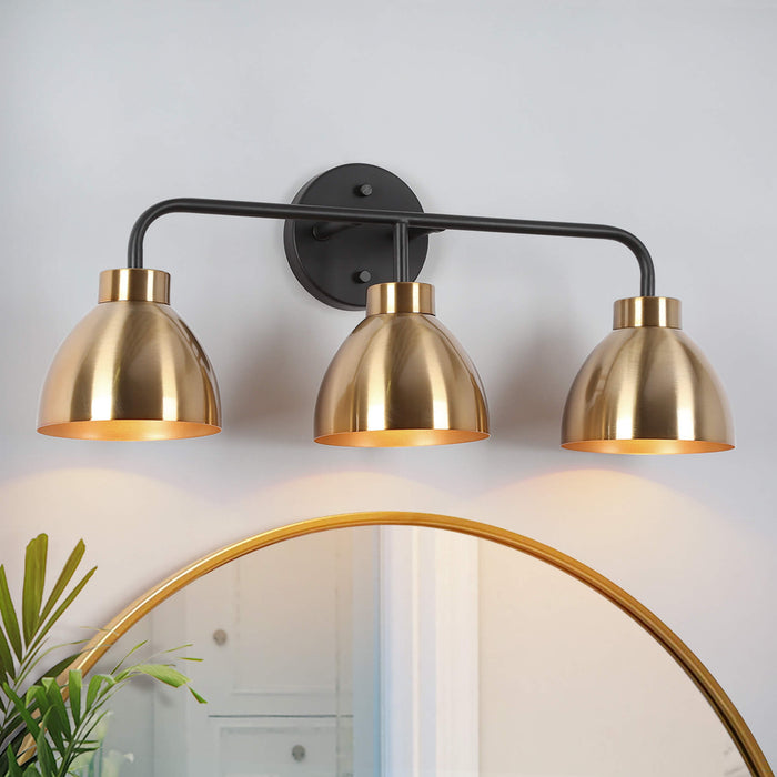 Caesar 3-Light Black and Brass Bathroom Vanity Light