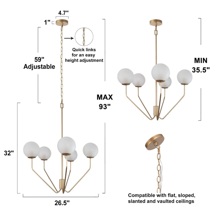 Eukolon 5-Light Gold Frosted Glass Chandelier