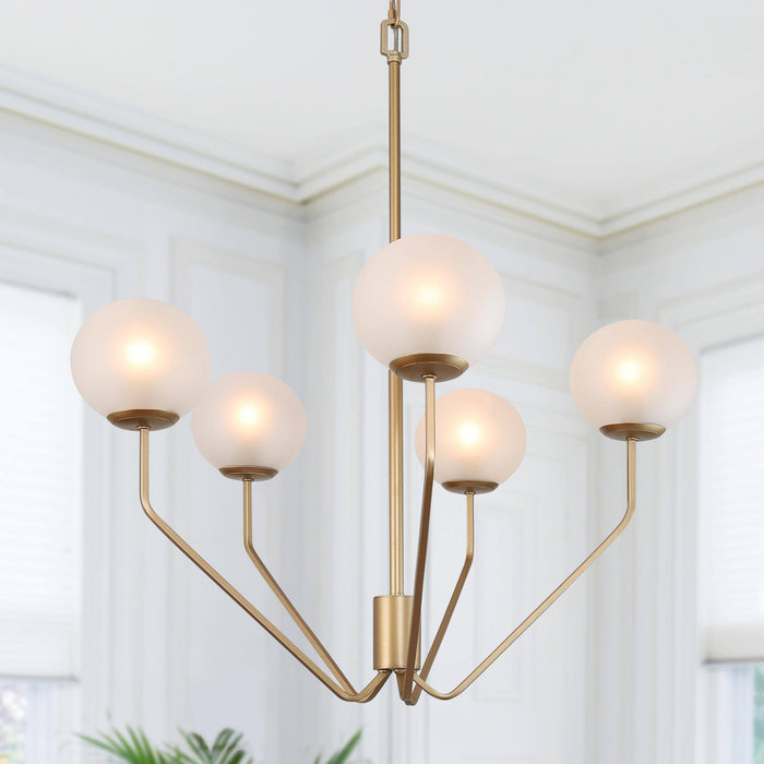 Eukolon 5-Light Gold Frosted Glass Chandelier