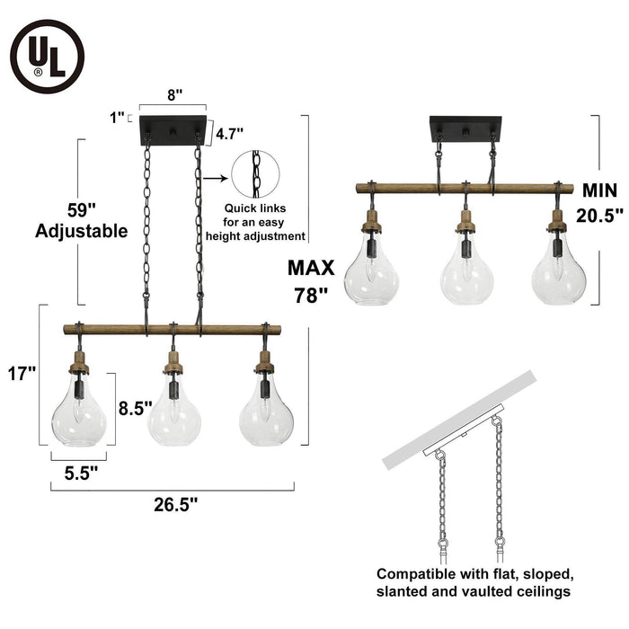 Isavora 3-Light Wood Island Lights