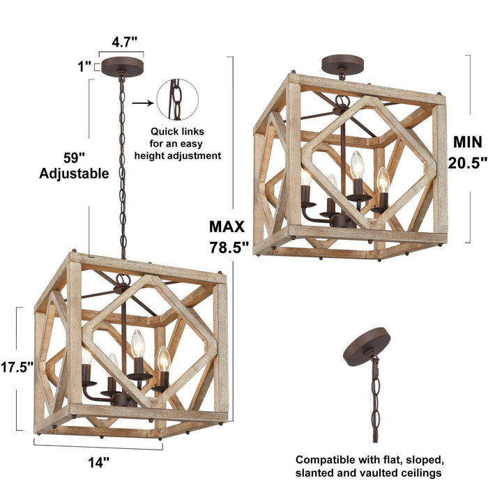 Eldrion 4-Light Wood Square Chandelier