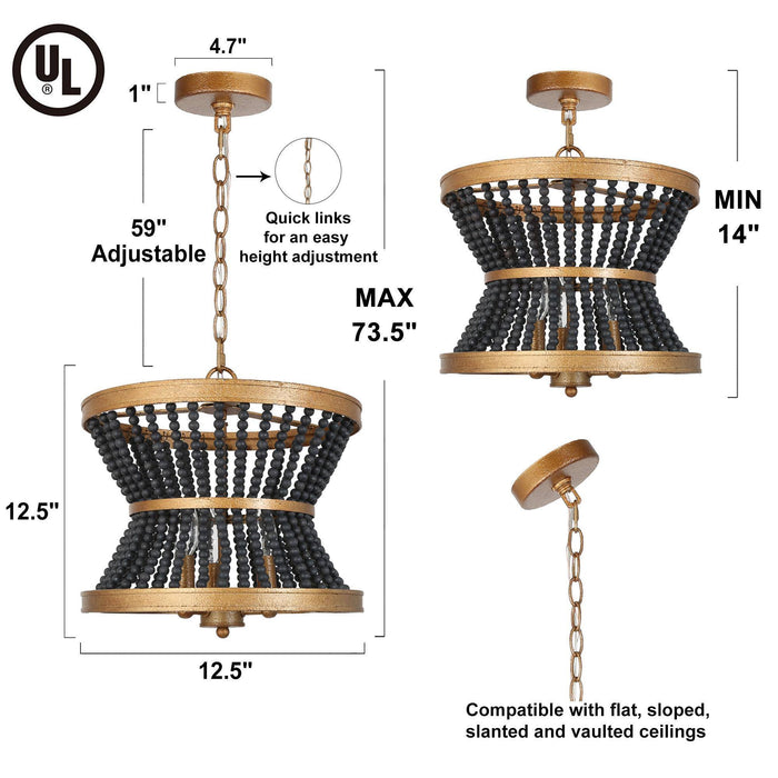 Cassire 3-Light Black Chandelier
