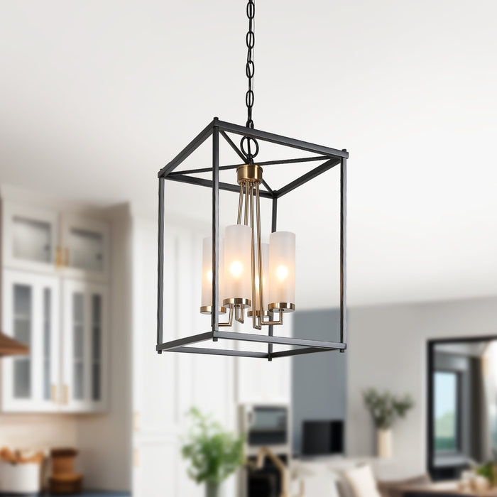 Gieoneo 4-Light Black And Brass Square Chandelier