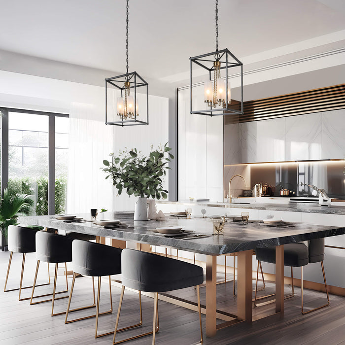 Gieoneo 4-Light Black And Brass Square Chandelier