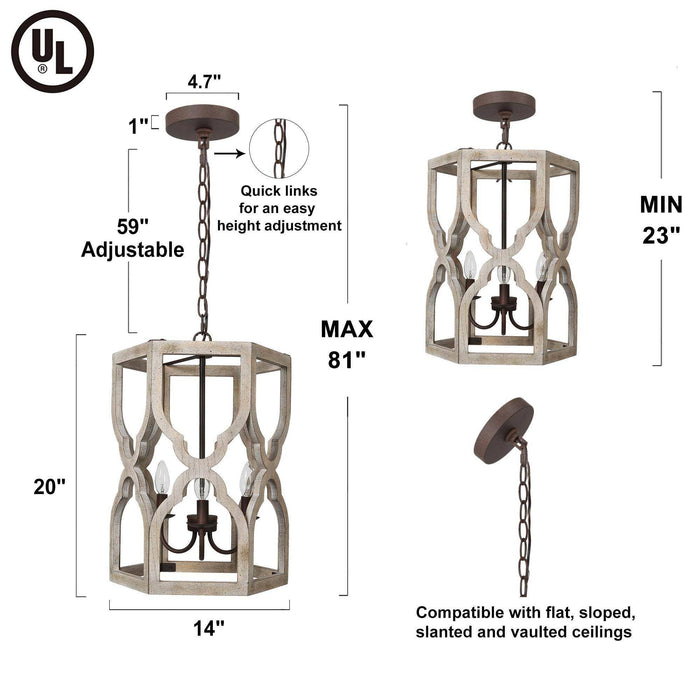 Hiporin 3-Light Wood Cylinder Chandelier