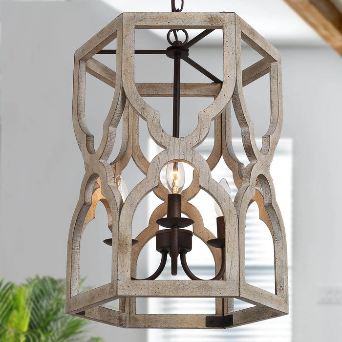 Hiporin 3-Light Wood Cylinder Chandelier