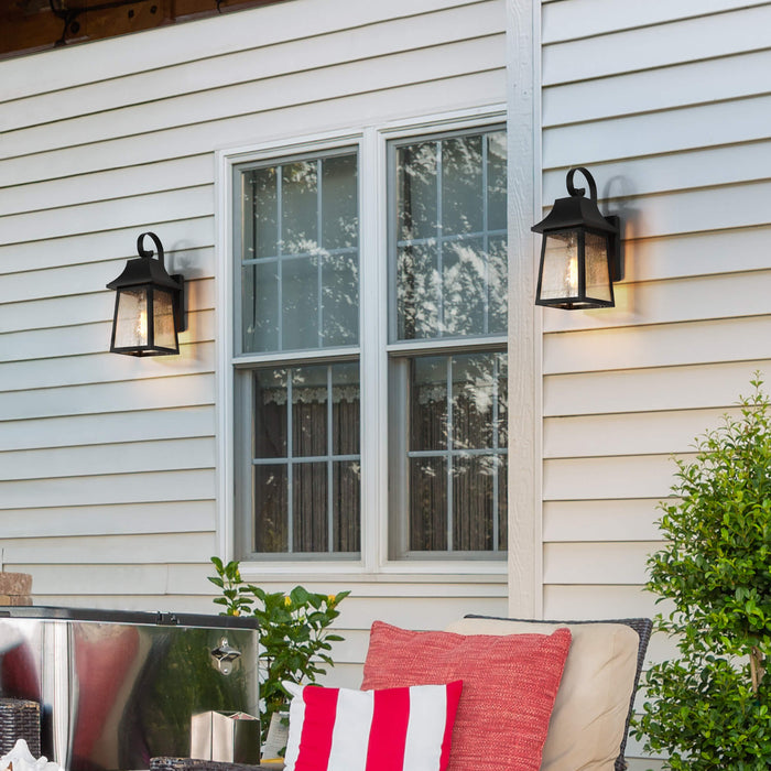 Skubia 1-Light Black Seeded Glass Outdoor Wall Light