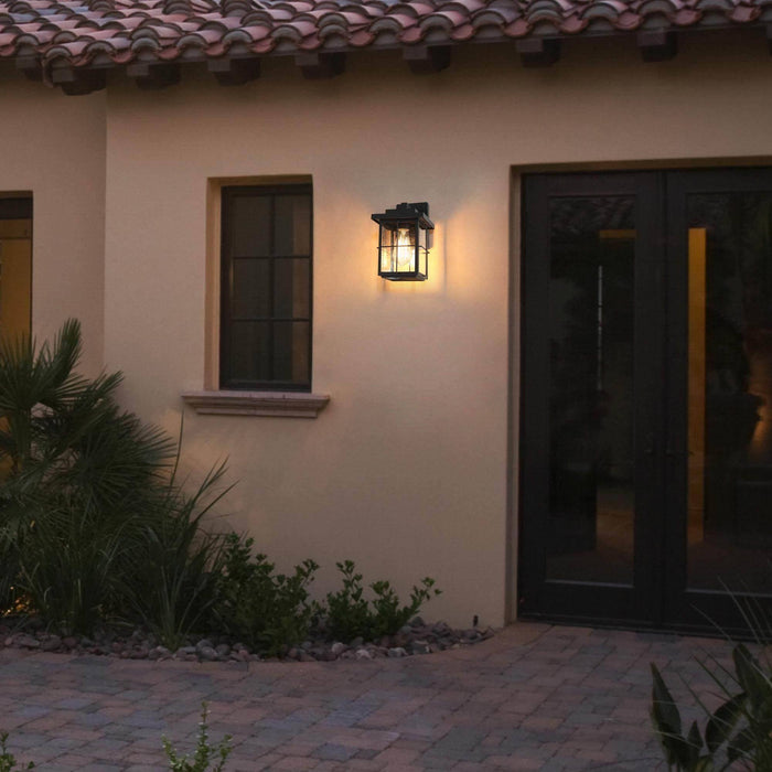 Biosera 1-Light Black Glass Square Outdoor Wall Light