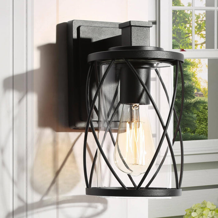 Oliver 1-Light Black Clear Glass Outdoor Wall Lights