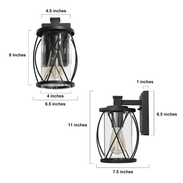Oliver 1-Light Black Clear Glass Outdoor Wall Lights