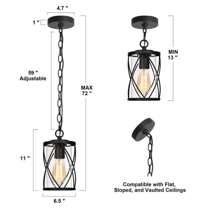 Oliver 1-Light Black Outdoor Pendant Light
