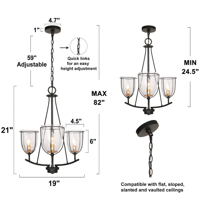 Douglas 3-Light Black And Gold Chandelier