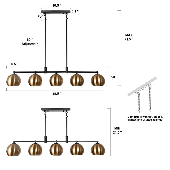 Semeri 5-Light Black and Brass Island Light