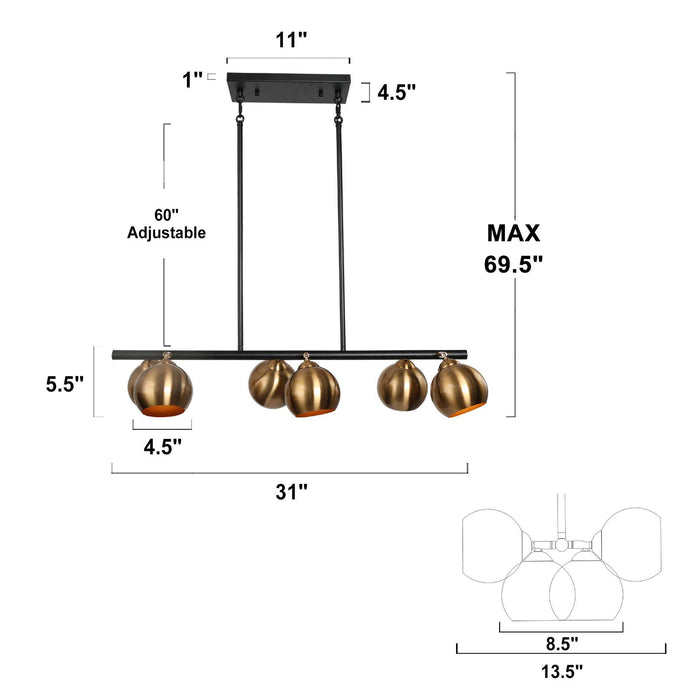 Semeri 6-Light Black and Brass Island Light