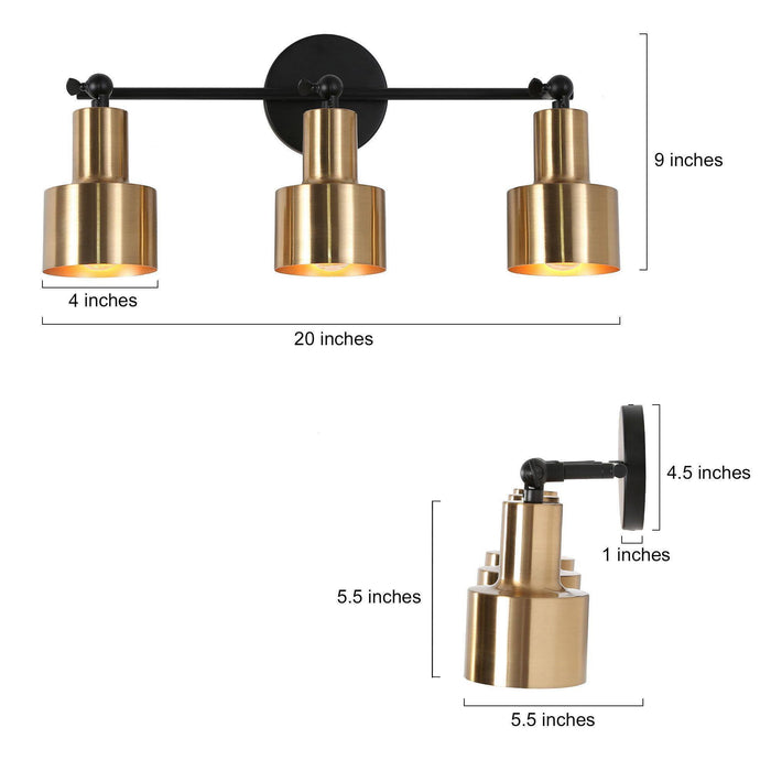 Qiriel 3-Light Black and Brass Bathroom Vanity Light